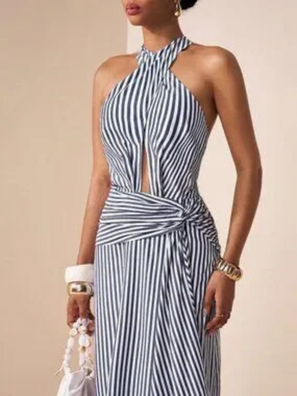 ZARA Navy Blue Sexy Women's Backless Halter Neck Maxi Dress